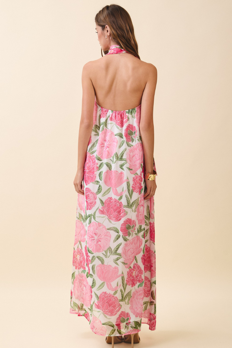 Peony Dreams Maxi Dress with Neck Scarf