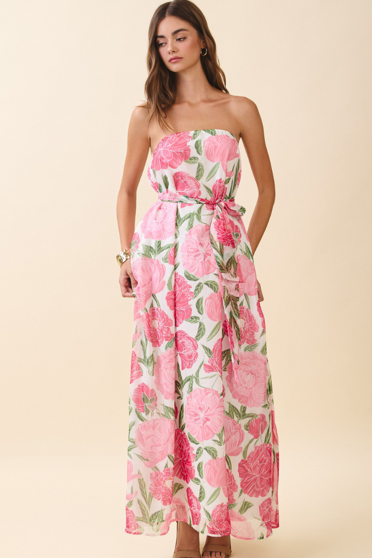 Peony Dreams Maxi Dress with Neck Scarf