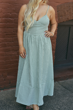 Cabana Stripe Basque Waist Midi Dress