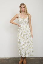 Olive Blossom Eyelet Midi Dress