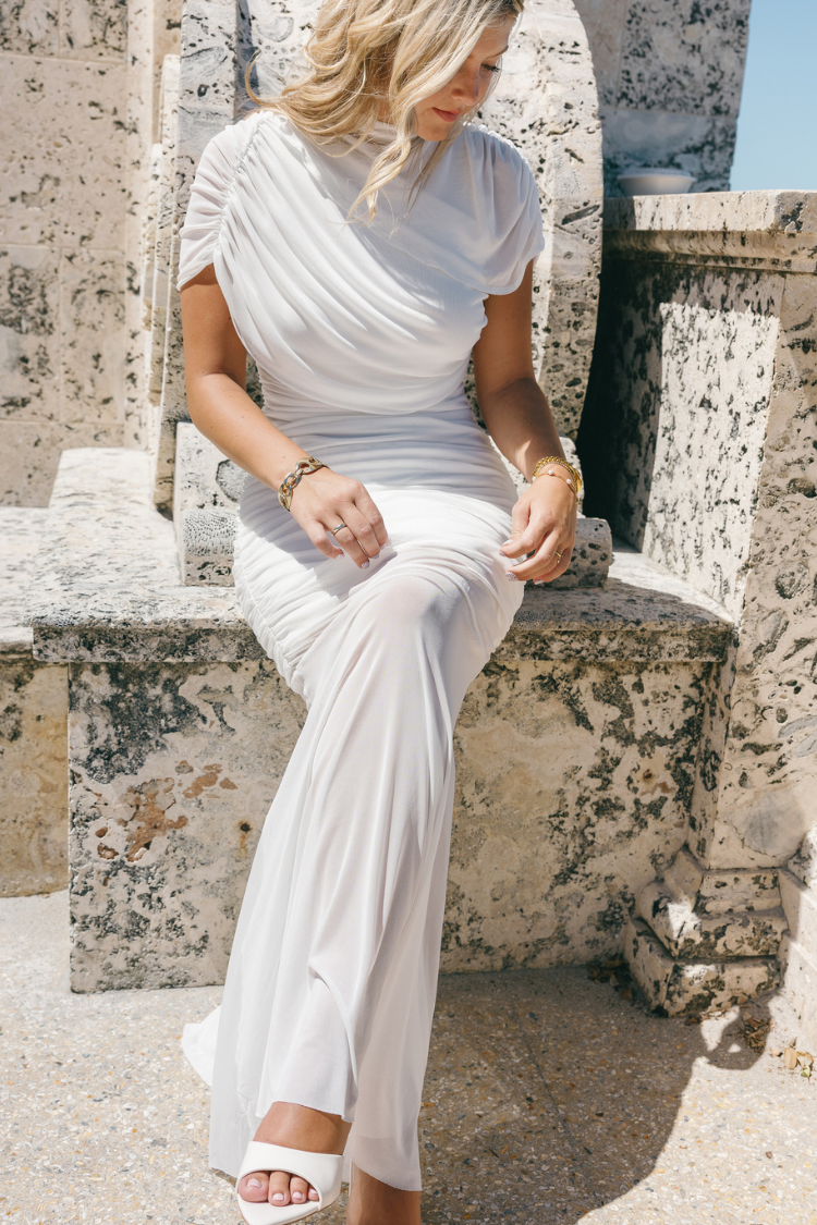 Maris Ruched Cape Maxi Dress - Ivory