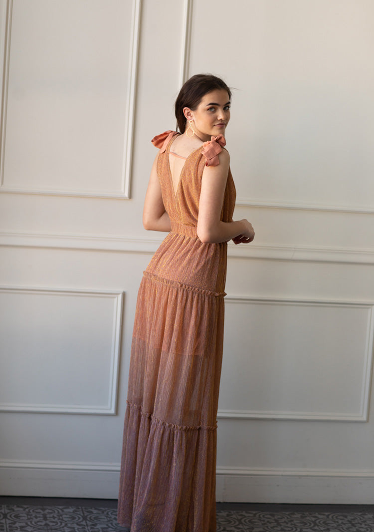 Halle Shoulder Tie Deep V Maxi
