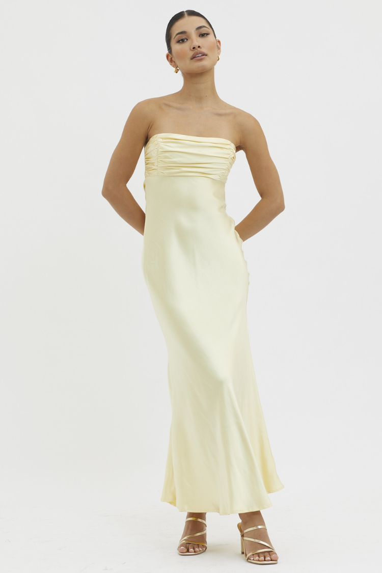 Andie Butter Yellow Silky Midi Dress