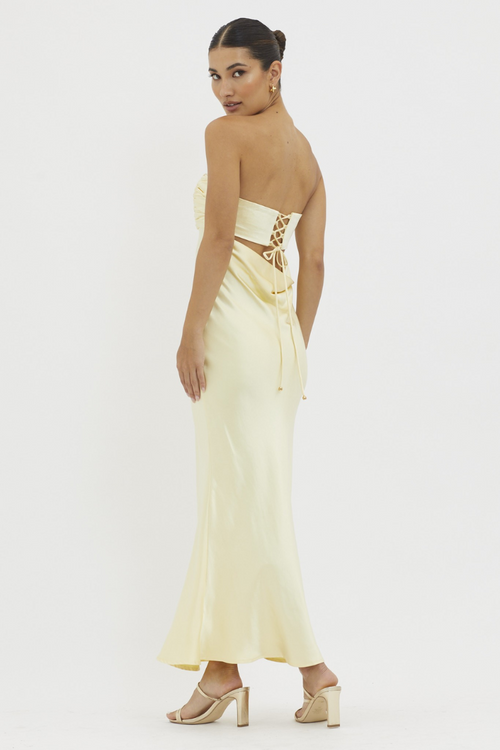 Andie Butter Yellow Silky Midi Dress
