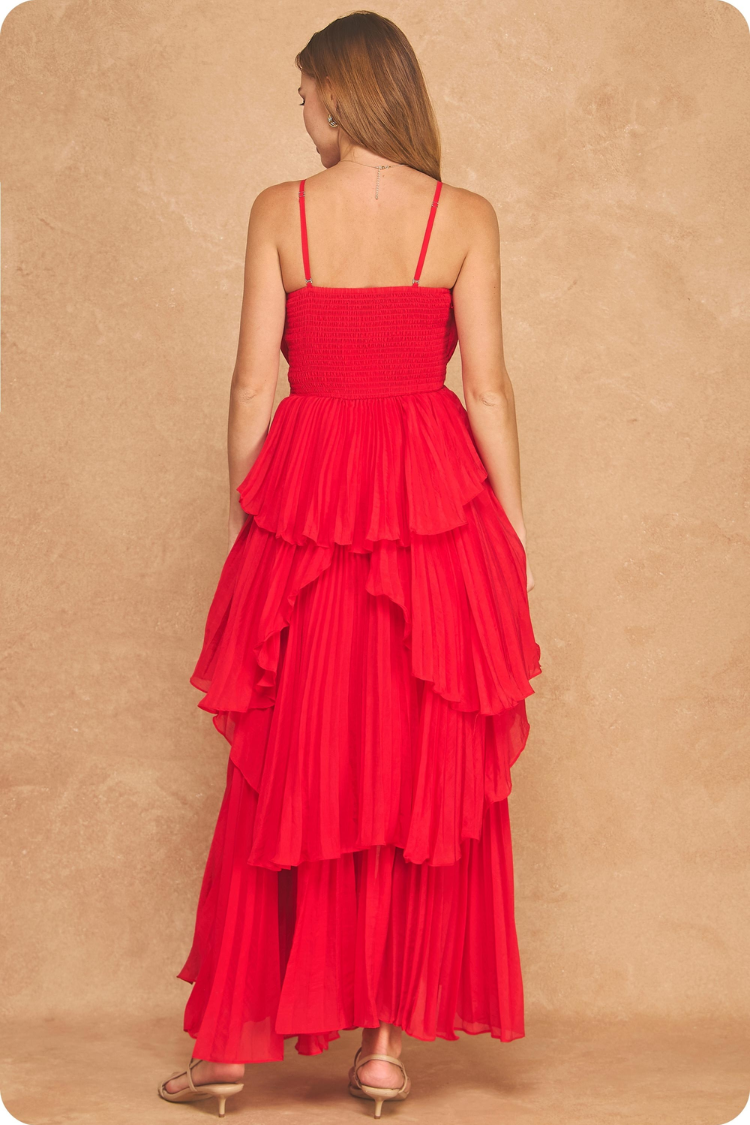 Valencia Pleated Ruffle Maxi Dress