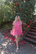 Berny Organza Mock Neck Mini Dress - Pink
