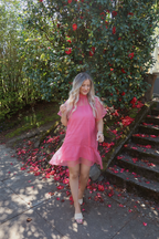 Berny Organza Mock Neck Mini Dress - Pink