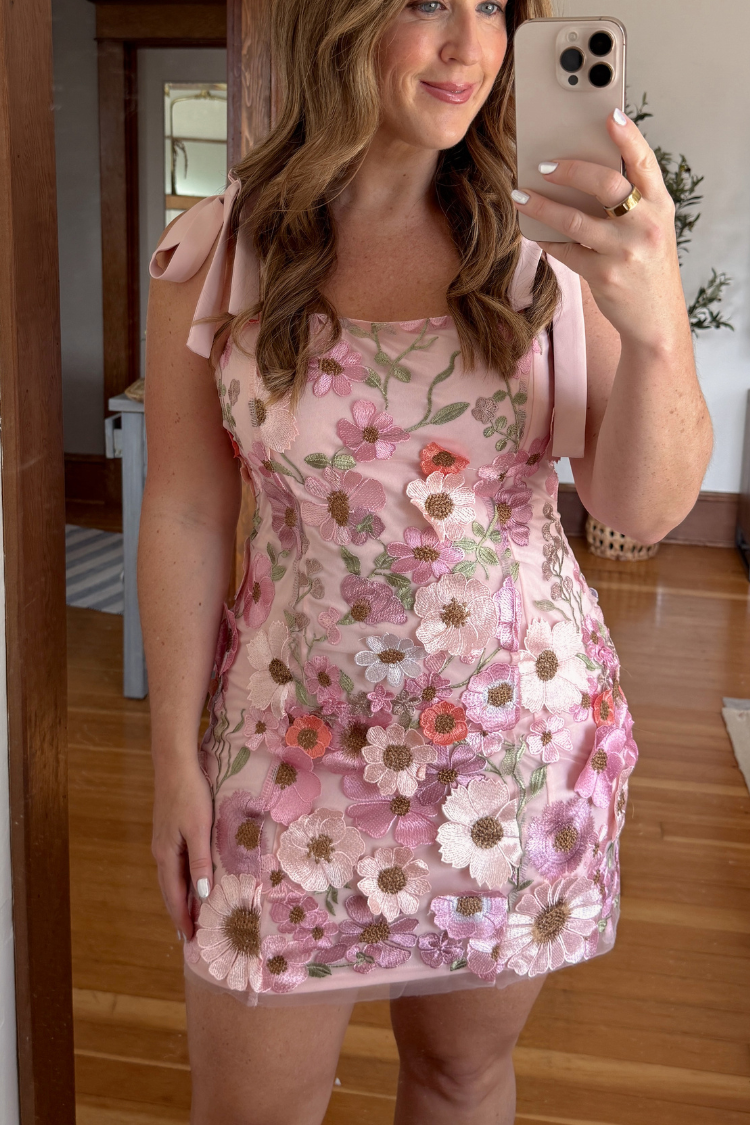 Petal Party Pink 3D Floral Mini Dress