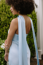 Elsa Ice Blue Maxi Dress with Neck Scarf - FINAL SALE