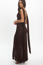 Athena Ruched Cowl Neck Maxi Dress - Chocolate Brown