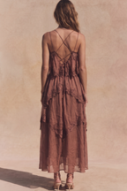 Amelié Lace Tiered Midi Dress - Chocolate Brown