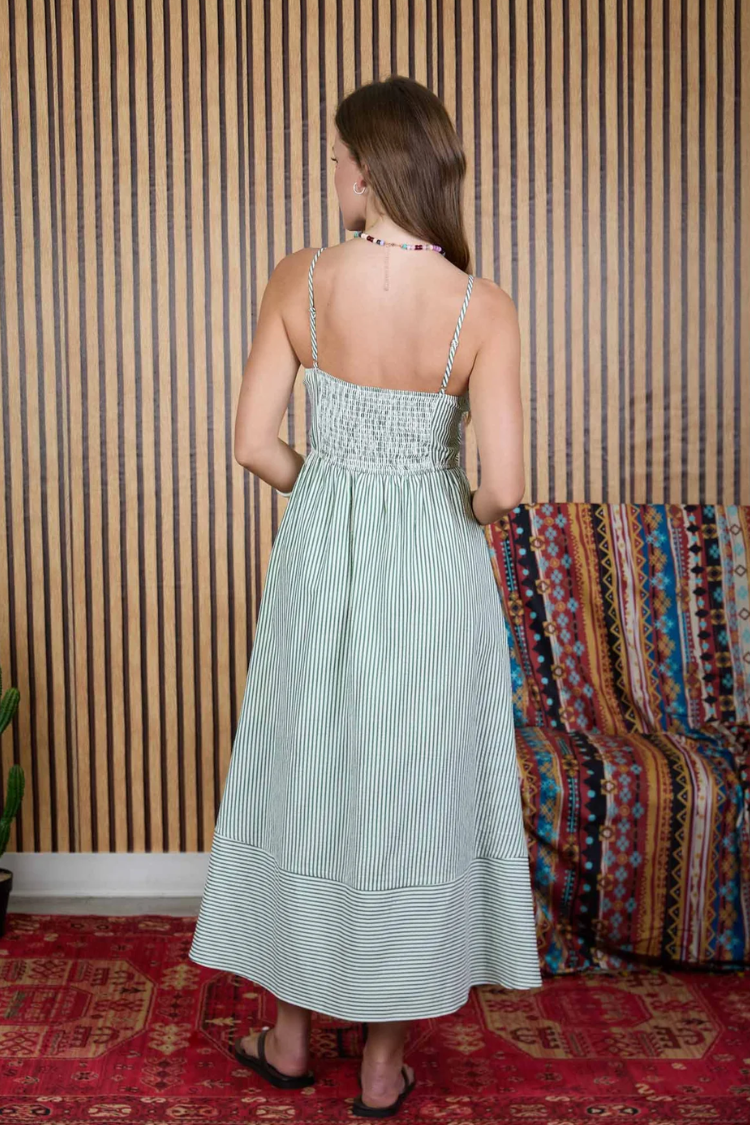 Cabana Stripe Basque Waist Midi Dress