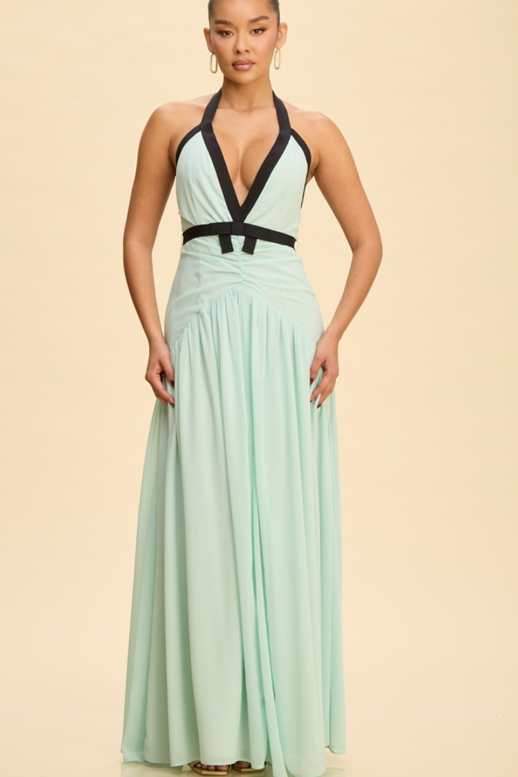 Camille Maxi Dress with Bow Detail - Mint