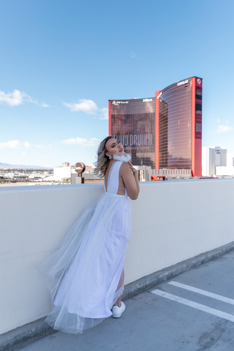 Alessia Tulle Deep V Gown - White - FINAL SALE