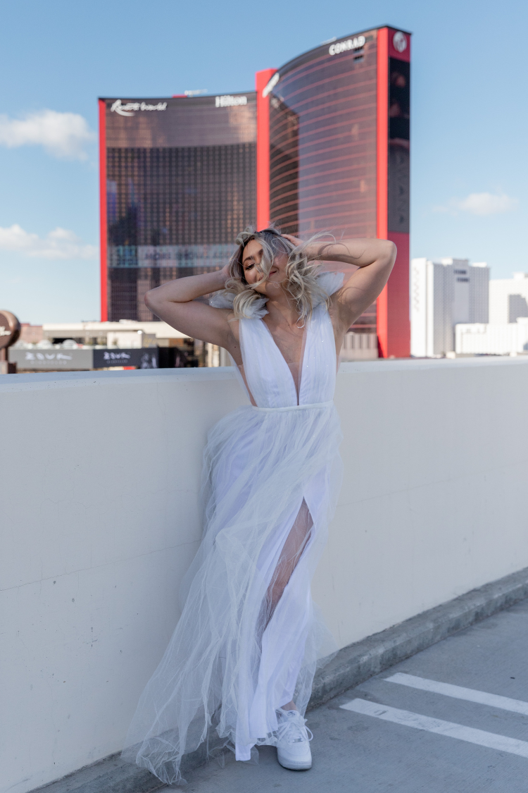 Alessia Tulle Deep V Gown - White - FINAL SALE