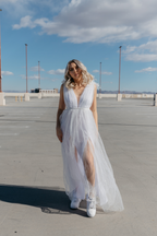 Alessia Tulle Deep V Gown - White - FINAL SALE