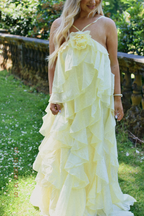 Amal Tiered Ruffle Maxi Dress - Butter Yellow