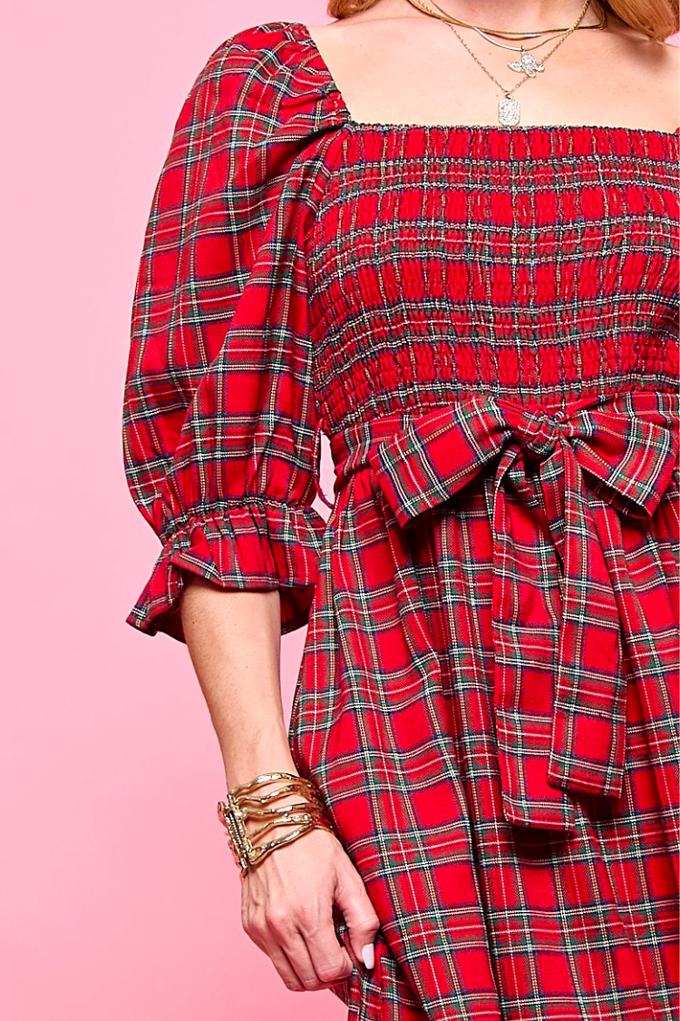 Bennett Red Plaid Midi Dress - FINAL SALE