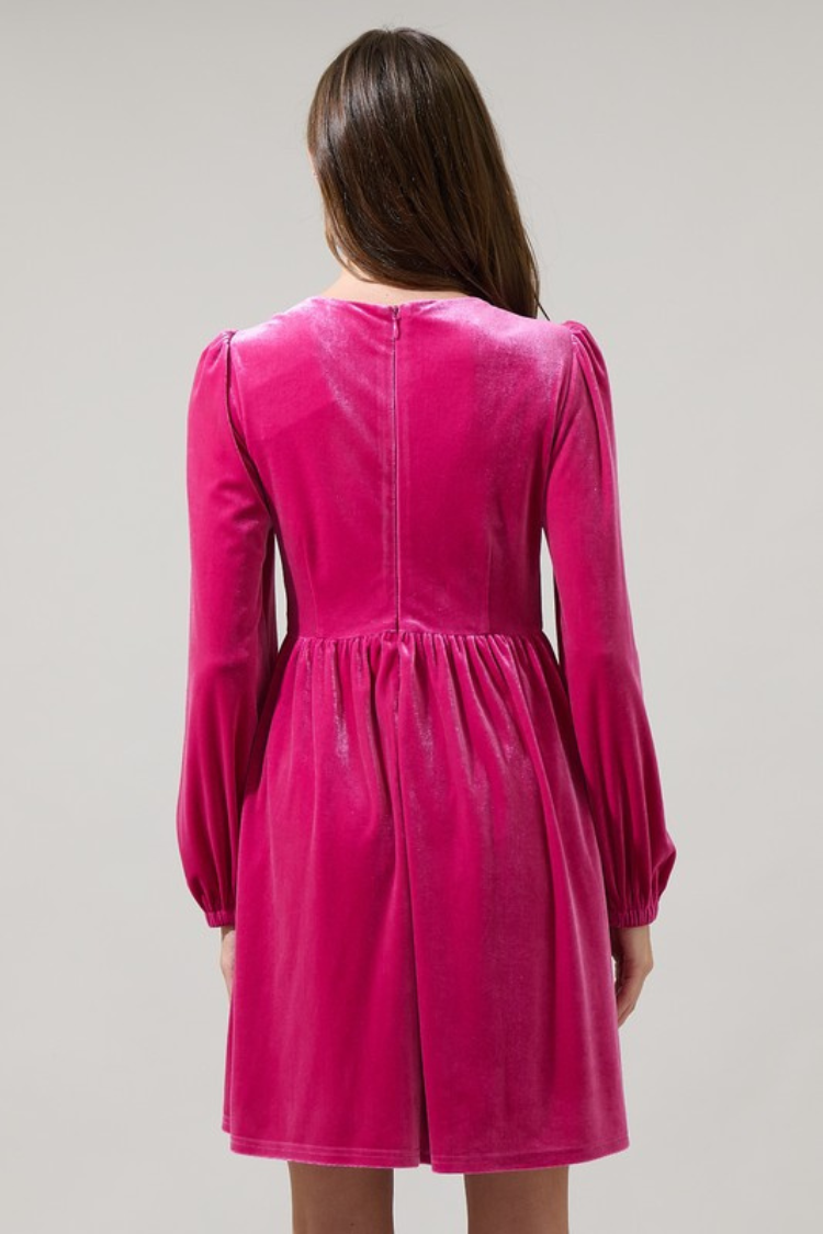 Brigette Bow Velvet Mini Dress - Pink