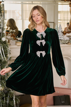 Brigette Bow Velvet Mini Dress - Green