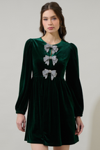 Brigette Bow Velvet Mini Dress - Green