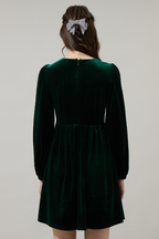 Brigette Bow Velvet Mini Dress - Green