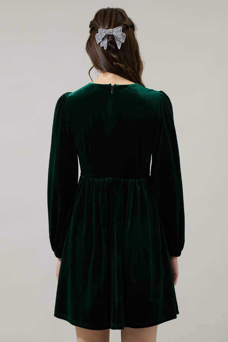 Brigette Bow Velvet Mini Dress - Green