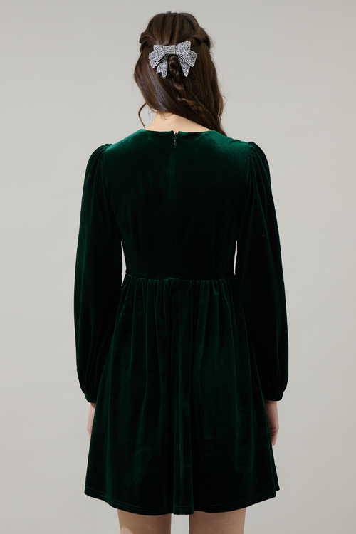 Brigette Bow Velvet Mini Dress - Green
