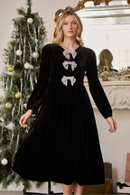 Brigette Bow Velvet Midi Dress - Black