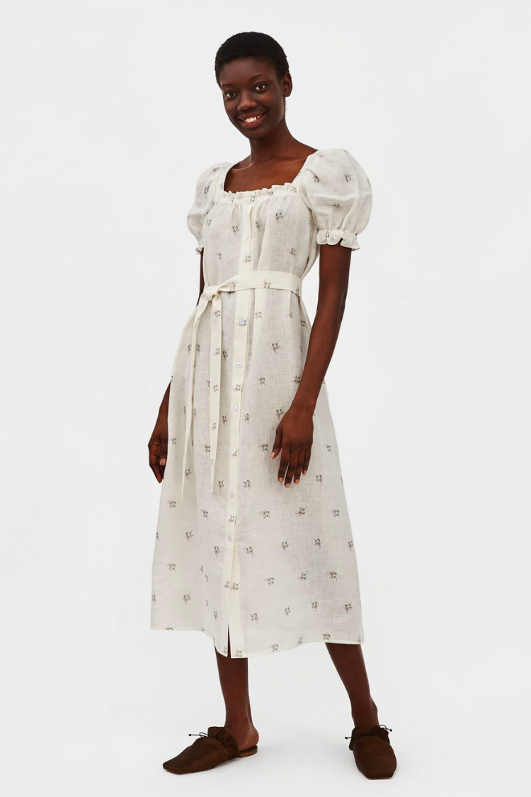 Brigitte Linen Midi Dress - Bouquets - FINAL SALE