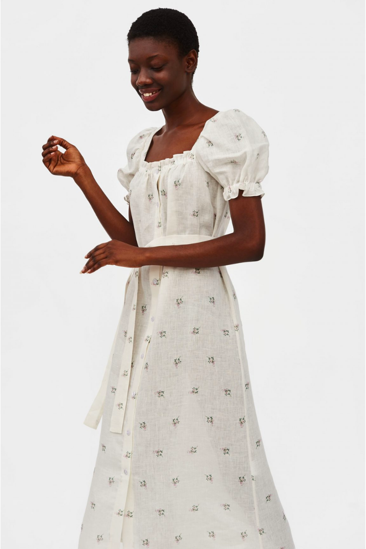 Brigitte Linen Midi Dress - Bouquets - FINAL SALE