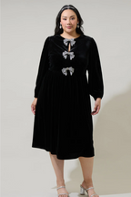 Brigette Bow Velvet Midi Dress - Black