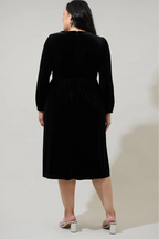 Brigette Bow Velvet Midi Dress - Black