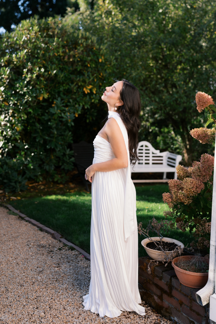 Bronwyn White Strapless Maxi Dress with Neck Scarf