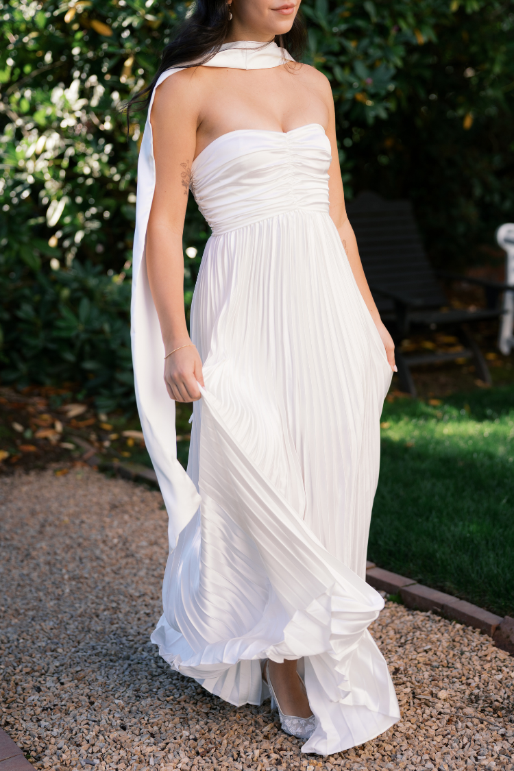 Bronwyn White Strapless Maxi Dress with Neck Scarf