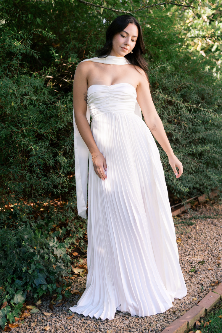 Bronwyn White Strapless Maxi Dress with Neck Scarf