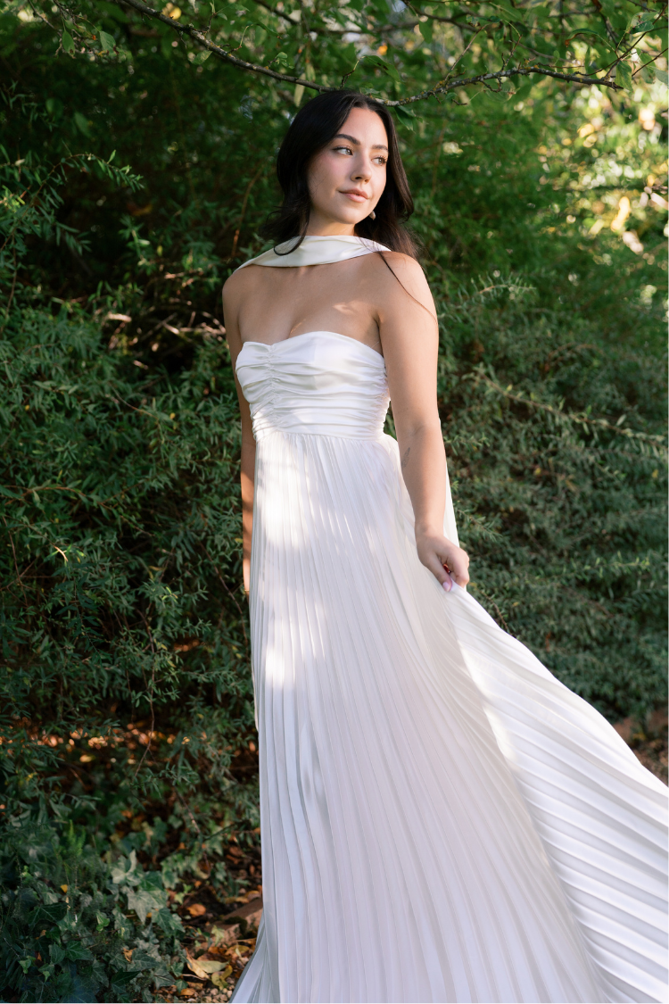 Bronwyn White Strapless Maxi Dress with Neck Scarf