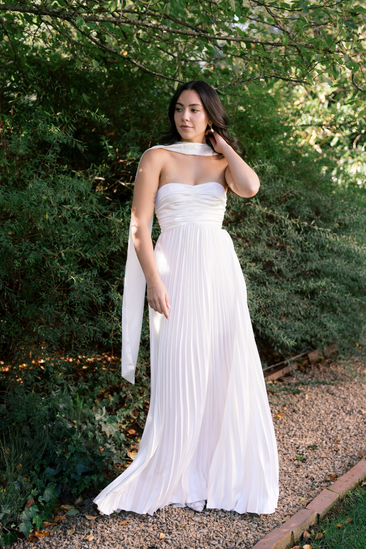 Bronwyn White Strapless Maxi Dress with Neck Scarf