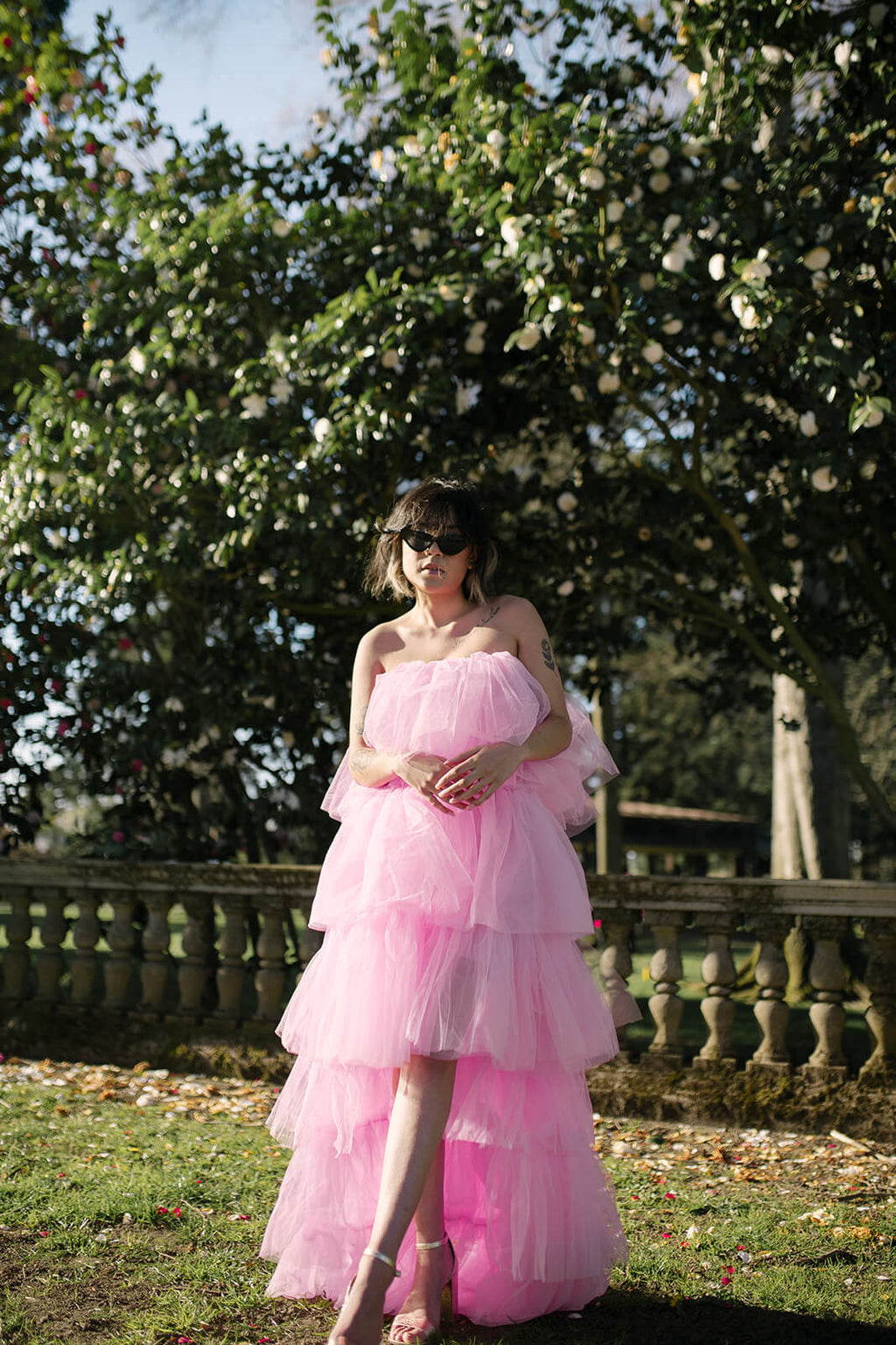 Chloe Pink Tulle High-Low Maxi Dress