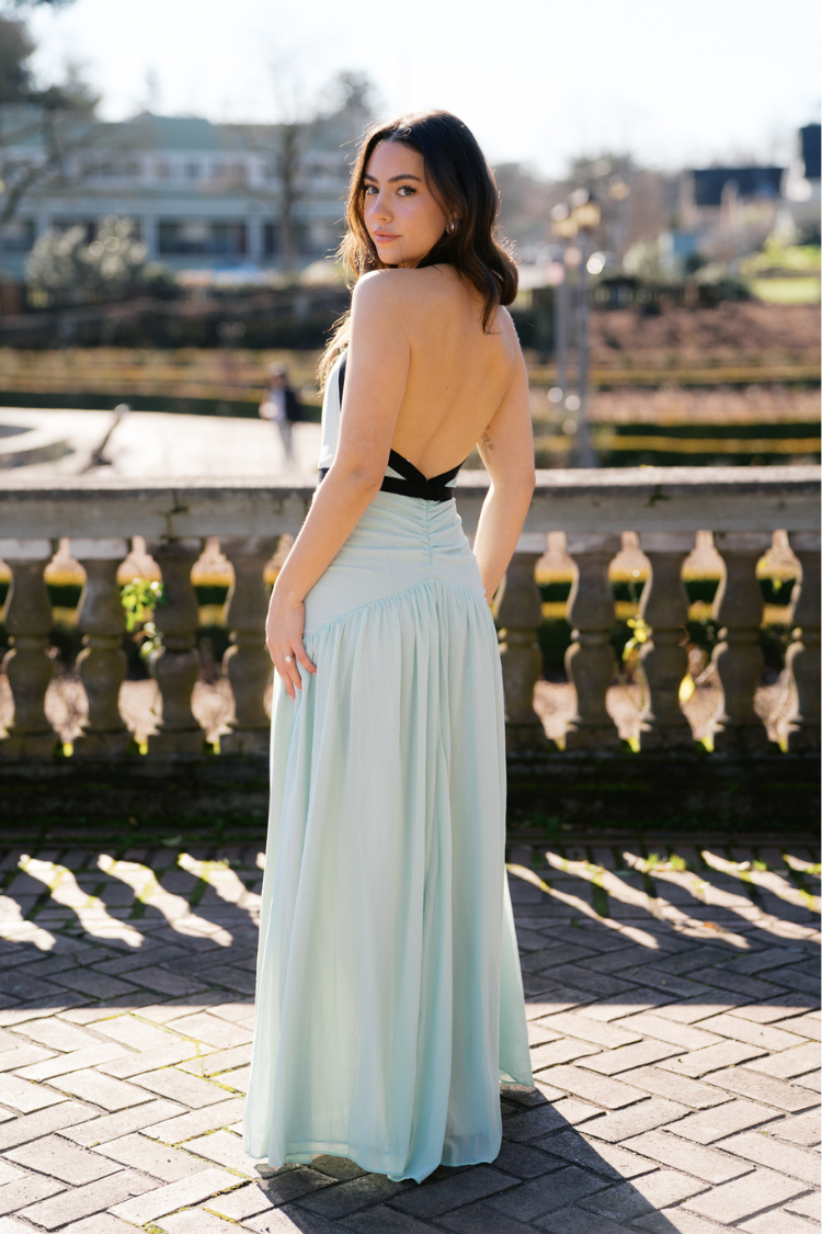 Camille Maxi Dress with Bow Detail - Mint