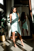 Camo Satin Cocktail Dress - Seafoam - FINAL SALE