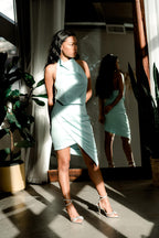 Camo Satin Cocktail Dress - Seafoam - FINAL SALE