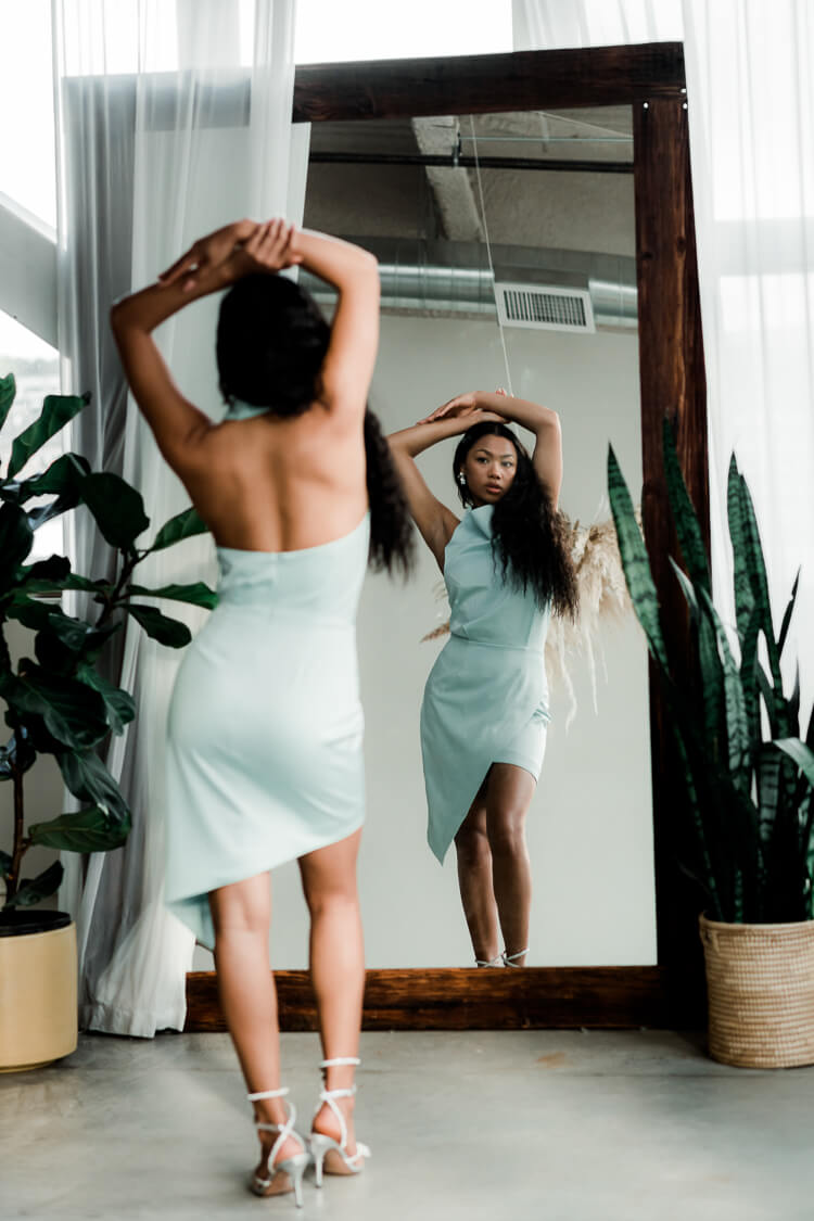 Camo Satin Cocktail Dress - Seafoam - FINAL SALE