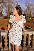 Chrissy Ruched Polka Dot Mini Dress - FINAL SALE