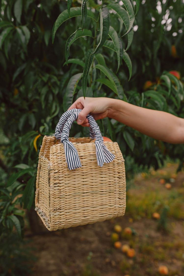 Newport Striped Fabric Handle Straw Bag