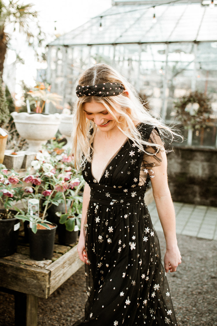 Starry Eyed Sequin Star Mesh Maxi - Black