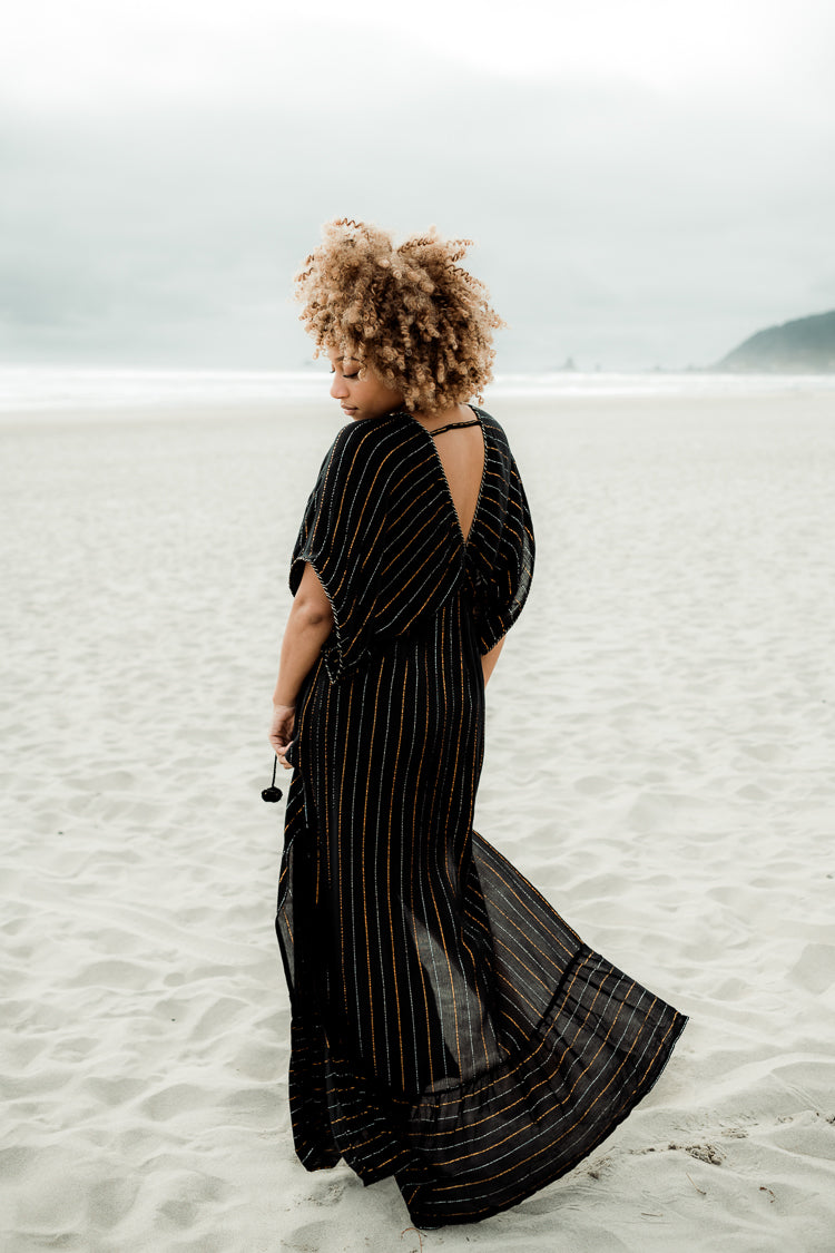 Nomad Metallic Thread Maxi Dress - Black