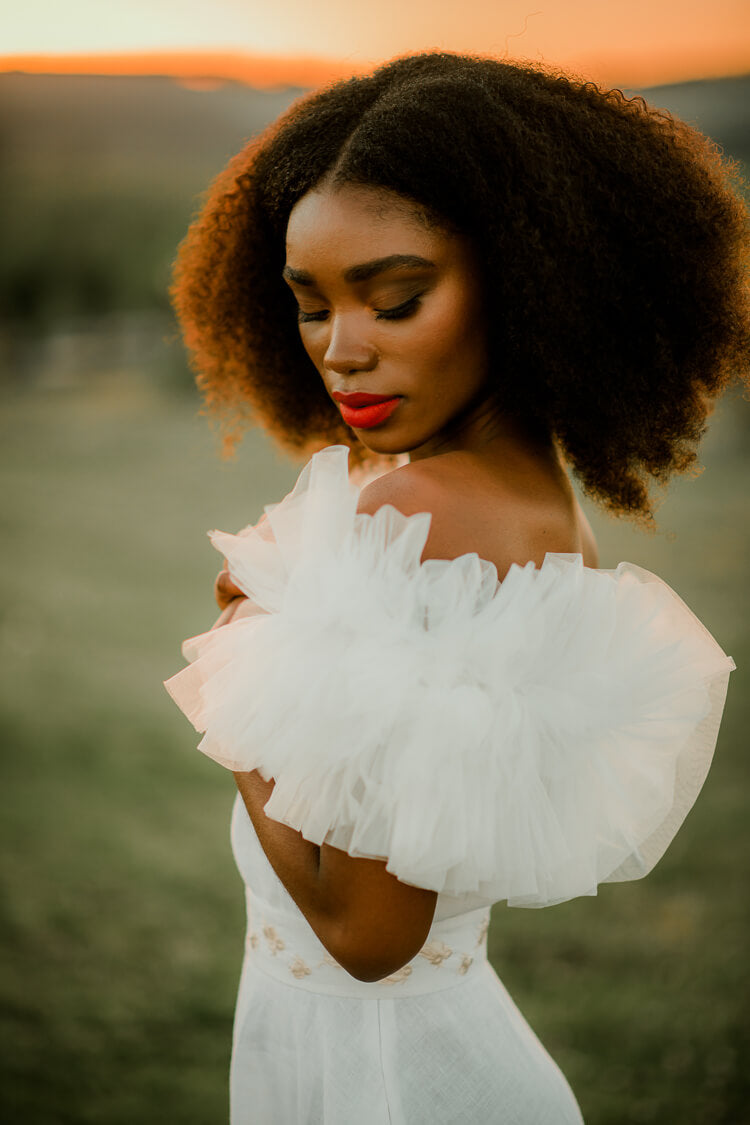 Giamba Tulle Sleeve Midi Dress