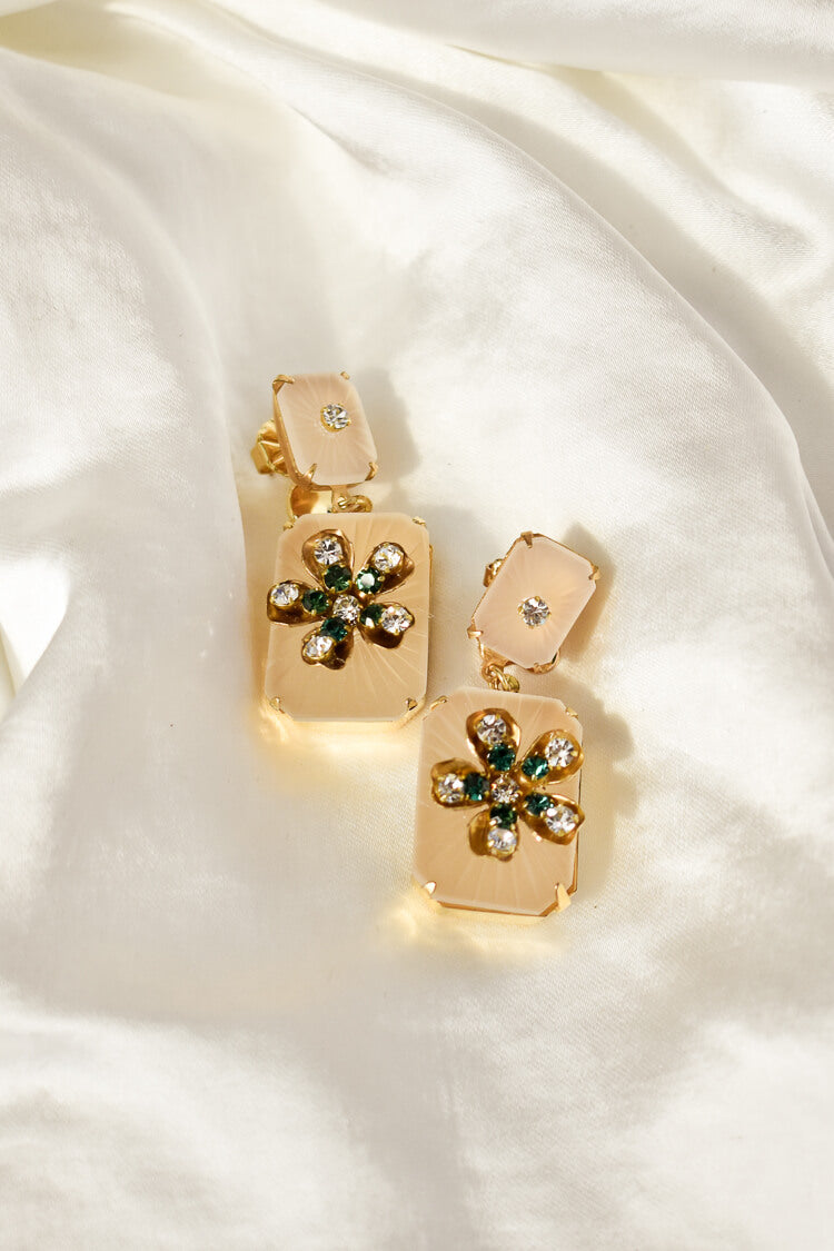 Samira White Camphor Emerald Floral Earrings