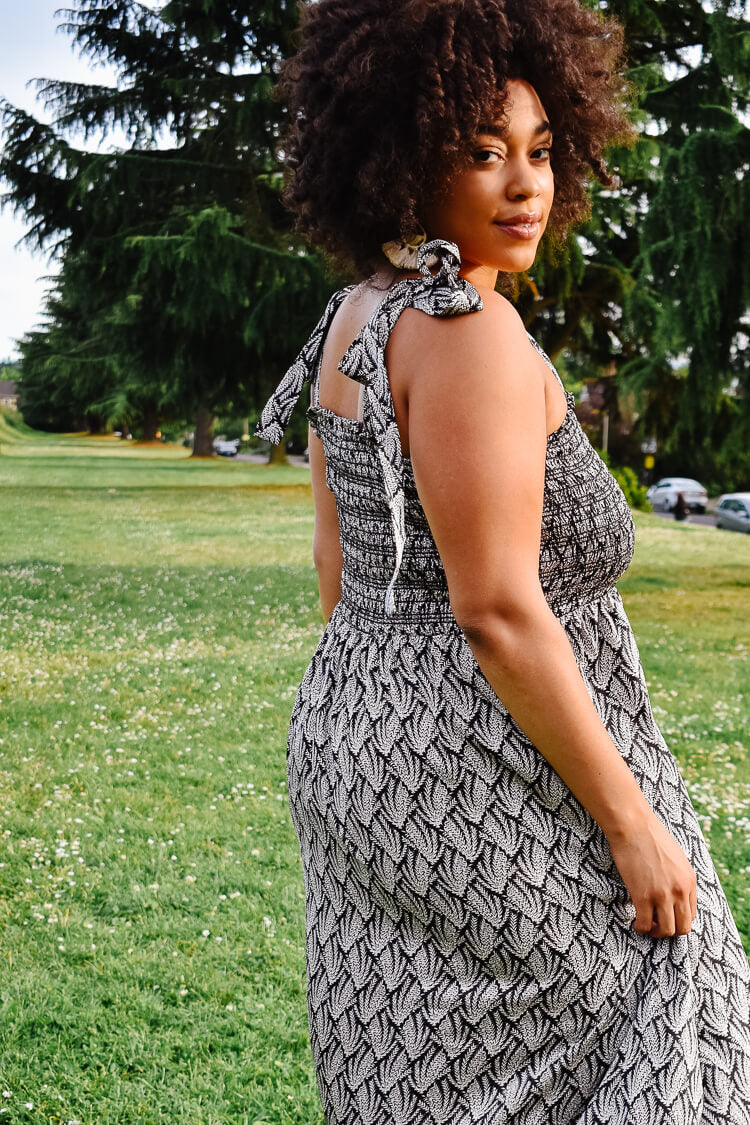 Gia Black and White Leaf Print Maxi Dress - FINAL SALE